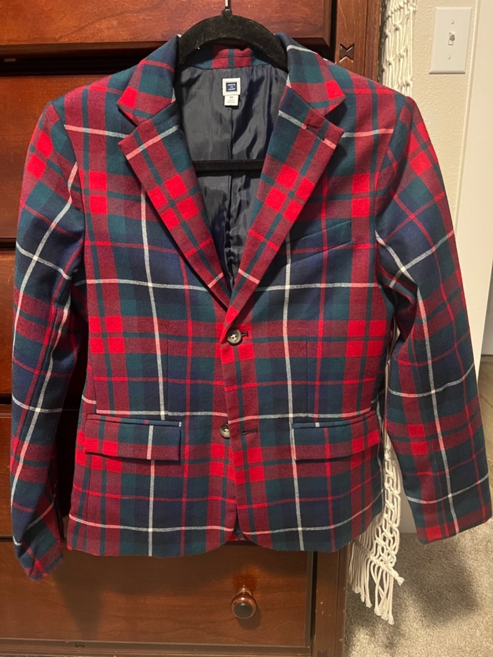 Janie and Jack Kids Red and Navy Plaid Blazer